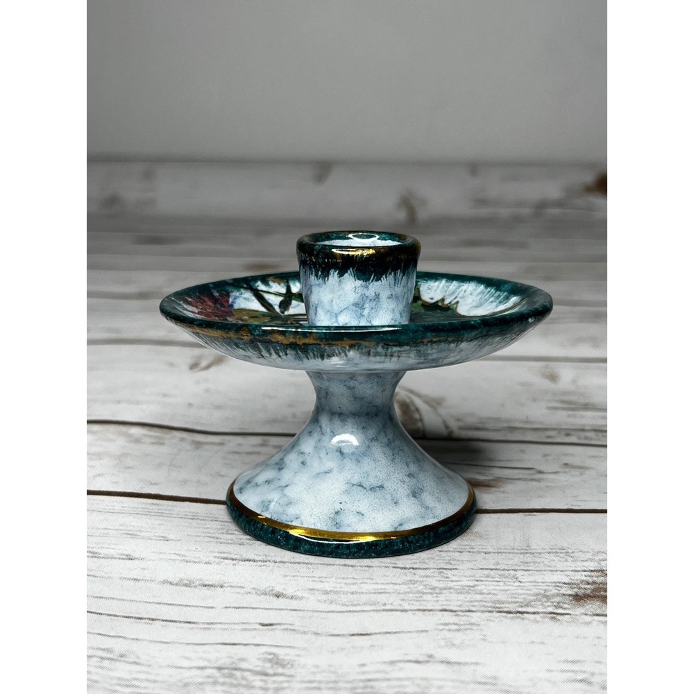 Sesto Fiorentino Excellent Candle Holder‎ Blue Thistle Italian Ceramic 5293 3in